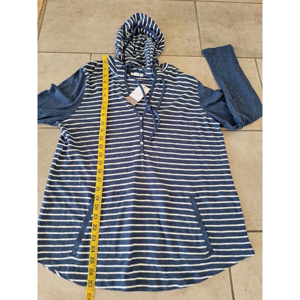 J Jill Blue White hoodie linen 58% size M - Picture 6 of 7